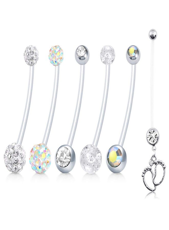 JFORYOU 6 Style Pregnancy Maternity Flexible Bioplast Long Belly Button Rings Navel Retainer Body Piercing 14G 1&1/2 Inch Length - Image 1